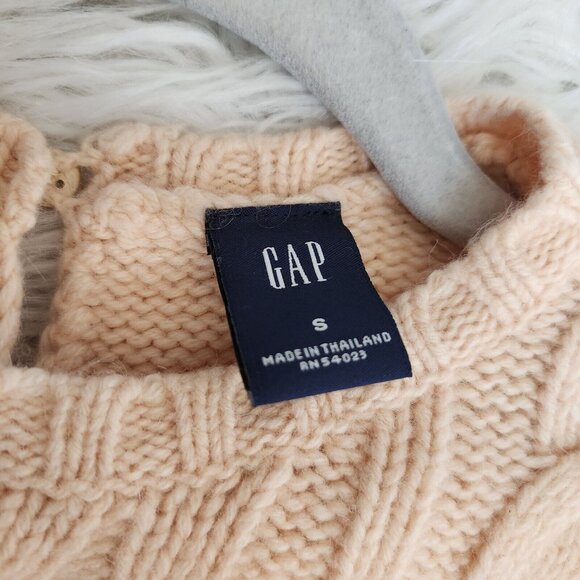 Vtg Y2K GAP Sweater Womens S Cable Knit Wool Angora Cashmere Blend Cropped Peach - Picture 2 of 14